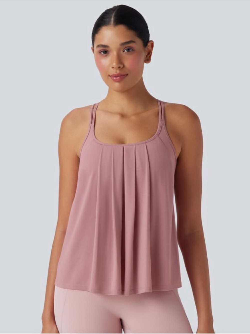 Halara M Double Straps Pleated Quick Dry Yoga Cami Top New with Tags Soft Berry